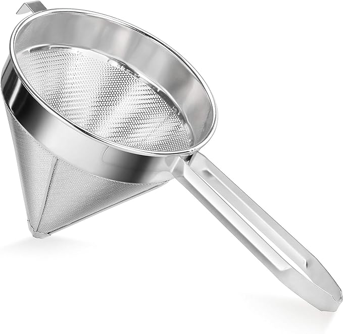 Soro Essentials- 10" Stainless Steel China Cap Strainer Fine Mesh- Cone Shaped Strainers Food Strainer Juice Strainers Kitchen Tools Food for Straining Seeds Beans Sauces Home Kitchen