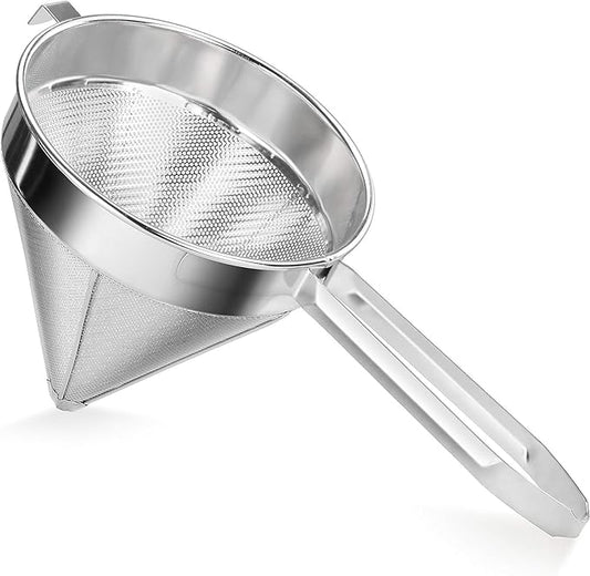 Soro Essentials- 10" Stainless Steel China Cap Strainer Fine Mesh- Cone Shaped Strainers Food Strainer Juice Strainers Kitchen Tools Food for Straining Seeds Beans Sauces Home Kitchen