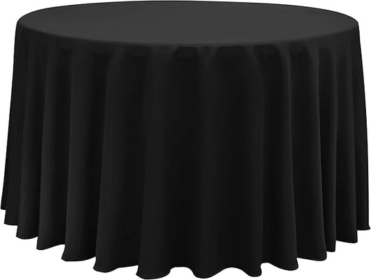 Obstal 210GSM Round Table Cloth, Water Resistance Microfiber Tablecloth, Decorative Fabric Circular Table Cover for Outdoor and Indoor Use (Black, 108 Inch Diameter)