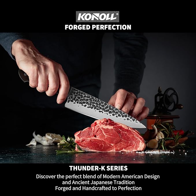 KONOLL Kitchen Knife Set of 5 pcs Japanese AUS-8 Steel Forged Handmade Chef Knives Set without block For Chef Gift Box knofe Set Ultra Sharp with Full Tang Large Wood Handle