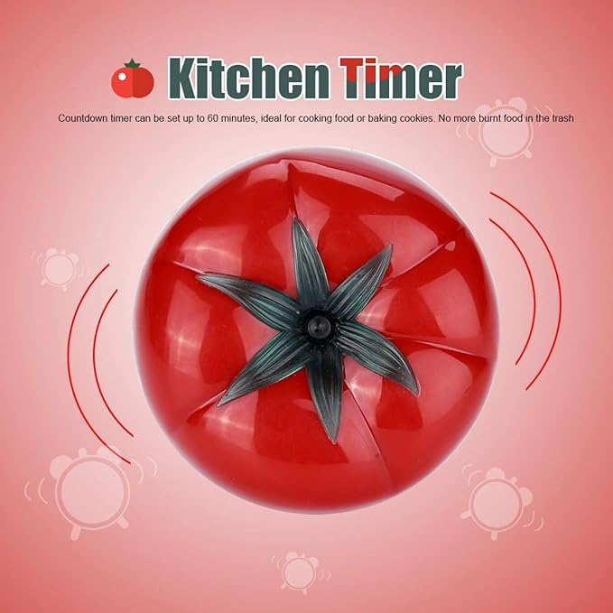 Tomato Shaped Mechanical 60 Minutes Countdown Timer Kitchen Cooking & Baking Helper Count Up Down Magnetic Timer Clock with Alarm Fast Setting(6.3x4.5cm)