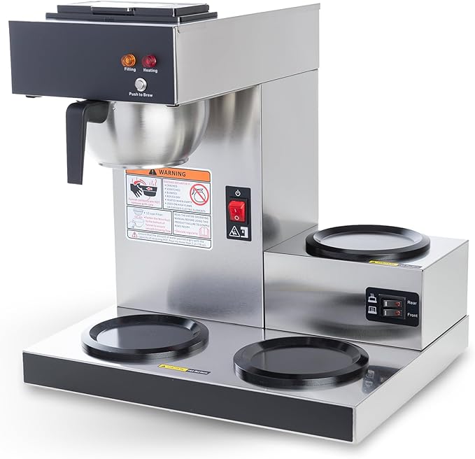 SYBO Commercial Coffee Maker 12 Cup, Pour Over Drip Coffee Maker Brewer with 3 Lower Warmers, Stainless Steel Cafetera