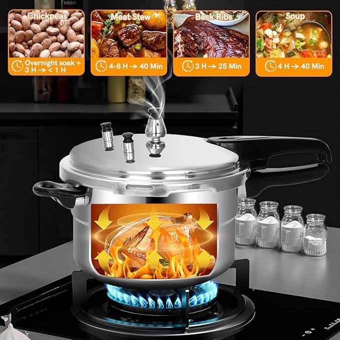 Fulgutonit 5.3 Quart Pressure Cooker, 10 Psi Induction Compatible Pressure Canner w/Multiple Pressure Control & Protection, Canning Rack Included
