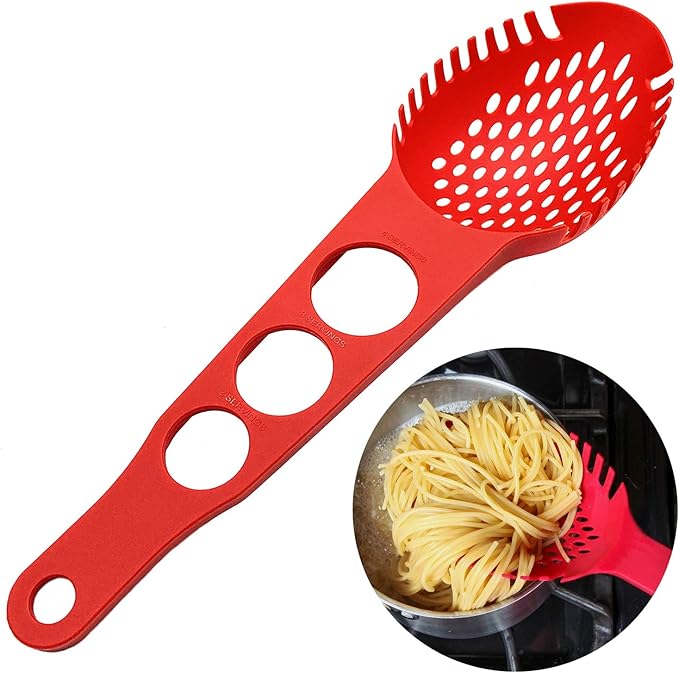 Nylon Spaghetti Server Non-Stick Pasta Fork Slotted Spoon Food Strainer with Spaghetti Measure Tool Strainer Ladle for Kitchen Dishwasher, Large Size