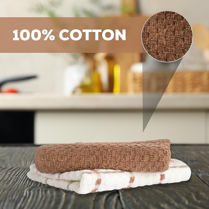 GOLD TEXTILES Kitchen Towels 12 Pack Premium 100% Cotton Dish Towels for Kitchen (15 x 25 Inches) Super Soft & Absorbent Kitchen Hand Towels for Drying Dishes, Cleaning - Reusable and Washable (Brown)