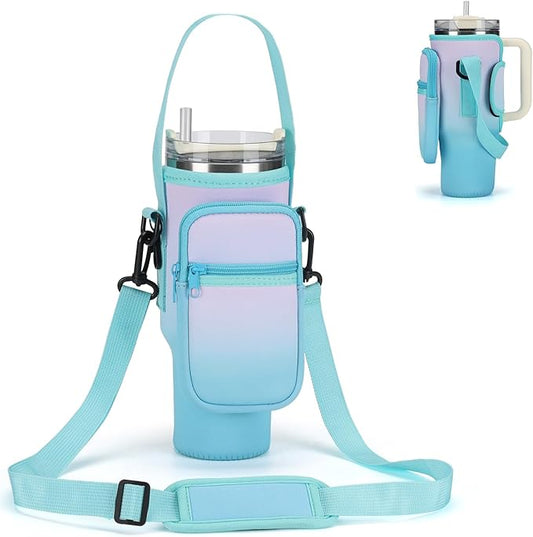 Water Bottle Carrier Bag for Stanley 40/30 oz Tumbler with Phone Pocket Neoprene Water Bottle Holder with Shoulder & Handheld Strap Stanley Cup Accessories