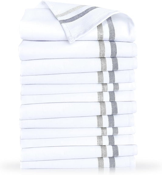 Premium Kitchen Towel (28”x20”, 12 Pack) 100% Cotton Dish Towels Cloths Large Hand Towels Tea Towels for Kitchen with Hanging Loop, Reusable Cleaning Cloths, Fast Dry Lint Free Linen | Gray Shades