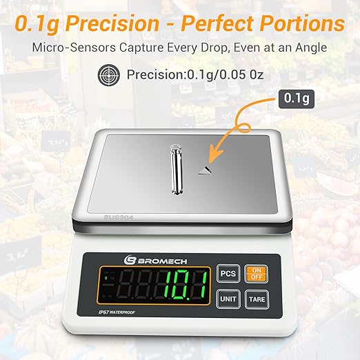 BROMECH Gram Scale Waterproof Counting Function Weighs Gram, Pound & Kilogram, 13lb Capacity, 0.001lb Increment, Stainless Steel Platform, Perfect for Baker, Pastry Chefs, Homebrewing, Food Production