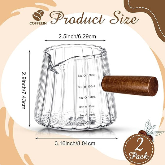Espresso Shot Glass with Handle, 6 Oz/180 ml Espresso Cup with Single V-shaped Mouth, Measuring Cup for Milk Tea Coffee Bar Accessories(Clear,2 Pcs)
