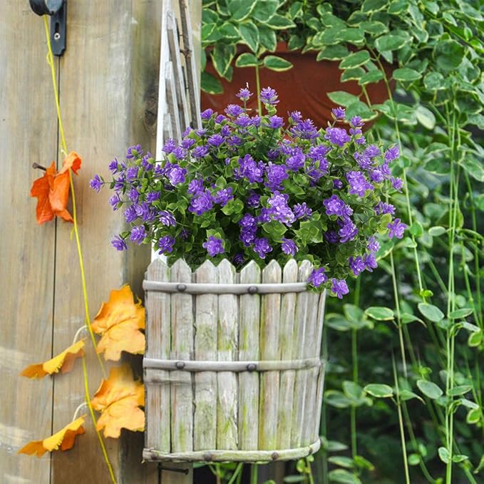 10PCS Artificial Flowers, Fake Artificial Greenery UV Resistant No Fade Faux Plastic Plants for Wedding Bridle Bouquet Indoor Outdoor Home Garden Kitchen Office Table Vase(Purple)
