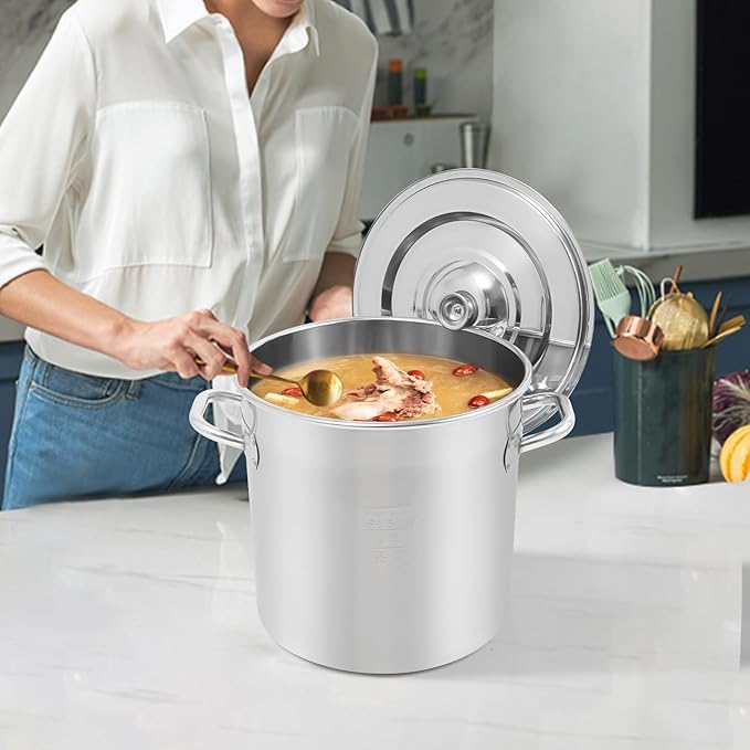 Stainless Steel Stock Pot w/Lid, Commercial Soup Cookware for Home/Restaurant/Hotels, for Stew/Simmering/Soup, Universal Stove Compatible (21L/22.2Qt.)