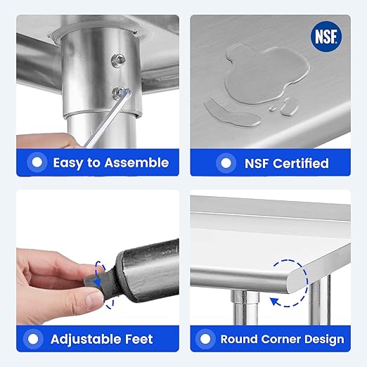 Hally Stainless Steel Table for Prep & Work 18 x 36 Inches, NSF Commercial Heavy Duty Table with Undershelf and Backsplash for Restaurant, Home and Hotel