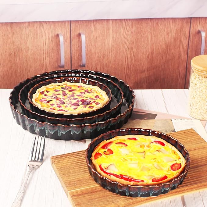 LIUYWYHCF Ceramic Pie Pan Quiche Baking Dish, 9 Inch Round Ruffled Edge Au Gratin Baking Dishes, 27 Ounces Non-Stick Pie Dish, Tart Pan, Pie Plate for Apple, Oven, Dishwasher and Microwave Safe