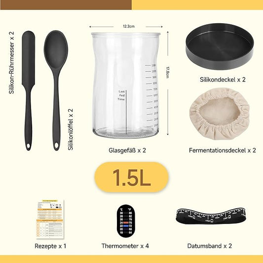 Pro Sourdough Starter Kit- 50oz Large Capacity Sourdough Starter Jar, 17 Flavorful Fermentation Recipes, Sourdough Bread Baking Supplies for Making Delicious Sourdough Breads(2 Sets)