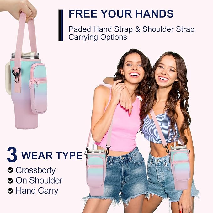 Water Bottle Carrier Bag for Stanley 40/30 oz Tumbler with Phone Pocket Neoprene Water Bottle Holder with Shoulder & Handheld Strap Stanley Cup Accessories