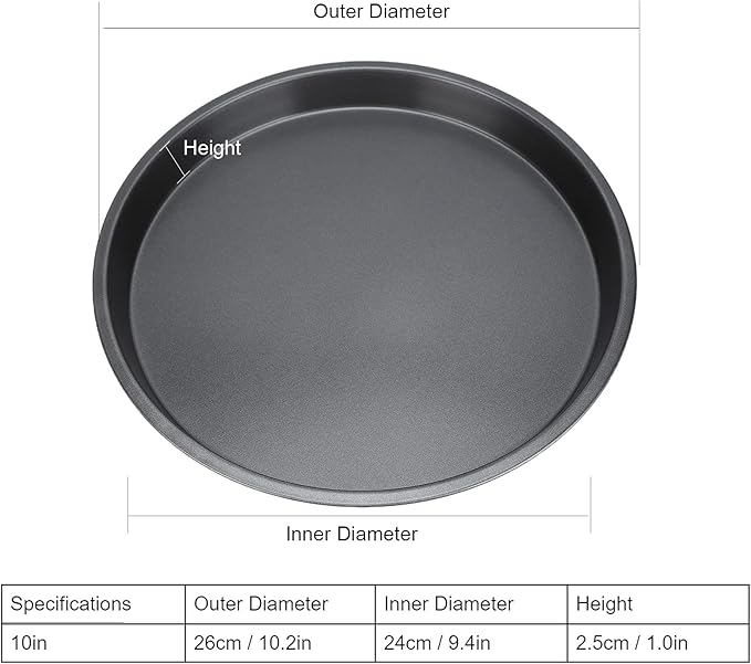 Tomotato 2Pcs Pizza Pan, 6in/9in/10in/12in Deep Dish Round Pizza Pan for Oven, Non Stick Thickened Carbon Steel Baking Pan for Home Kitchen, Dishwasher Safe(10in)