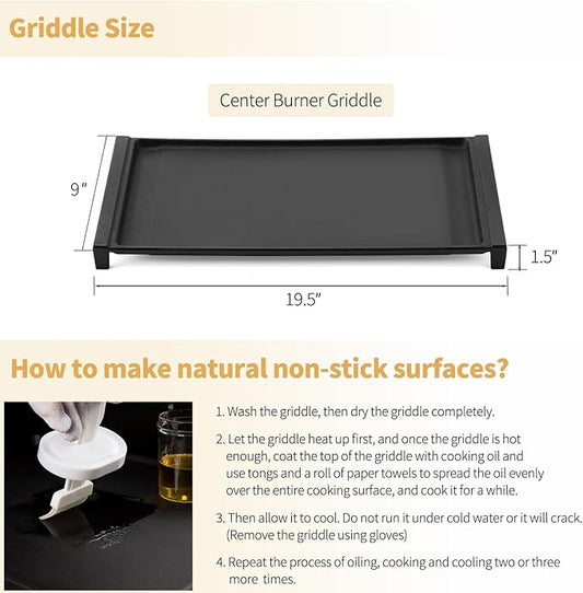 Allstare WB31X24738 Griddle Replacement Parts for GE Gas Stove Parts WB31X49806 Cast Iron Center Griddle Plate 19.5" x 9" General Electric Gas Range Stove Top Griddle GE Cooktop Flat Top Pan 1 Pack