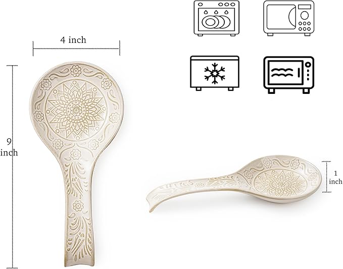 Ceramic Spoon Rest, 9 Inches Large Spoon Holder for Kitchen Counter, Kitchen Accessories, Dishwasher Safe, White