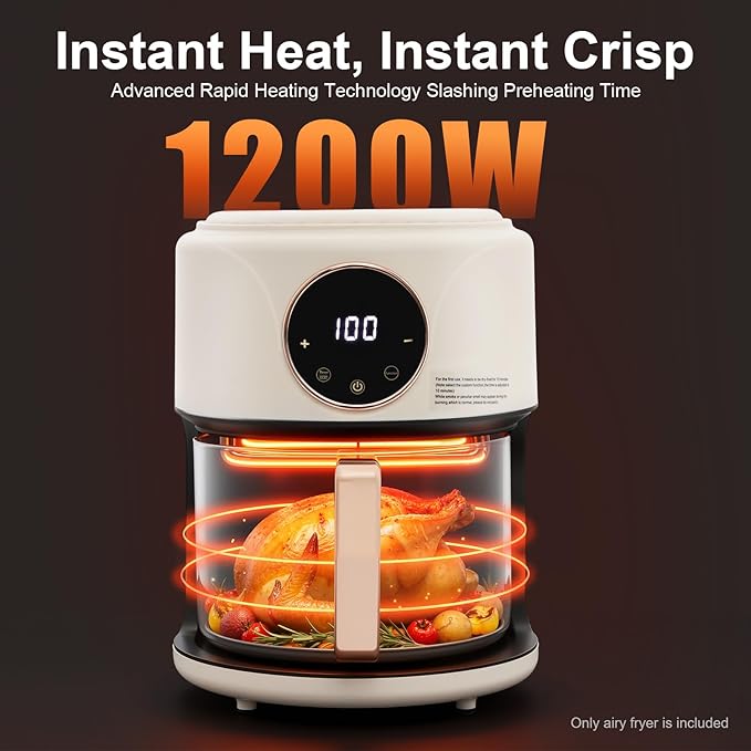 4.2L Glass Air Fryer with Transparent Fry Bowl,1200W 360° Viewable Air Fryer with Digital Display, Countertop Convection Oven,176℉-392℉ Adjustable,60-Min Timer, 8 Modes for Home,Outdoor Picnics