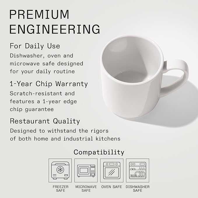 Made In Cookware - Set of 4 - Coffee Mug Set - 12 oz - White - Porcelain England - Dishwasher and Microwave Safe
