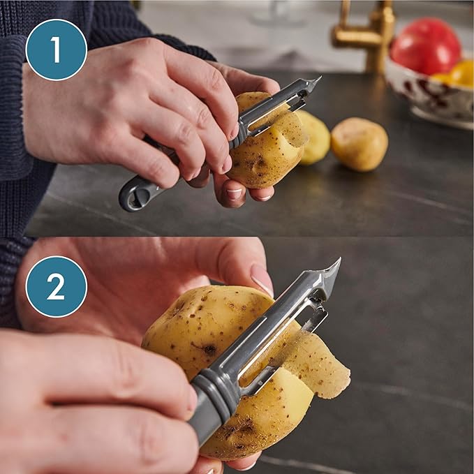 Culinare Swivel Peeler, Grey, Plastic/Stainless Steel, Manual Potato/Vegetable/Fruit Peeler, Moves Over Contours for Fast Peeling, Dishwasher Safe