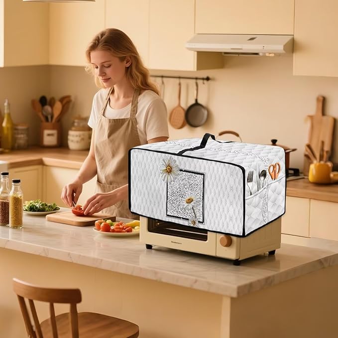 Doojoayie Daisy Toaster Cover 8 Slice Dust-Proof Kitchen Appliance Covers with Top Handle Design Easy to Use 22.5"x18.5"x 13" Compatible with Toaster/Kitchen Appliance