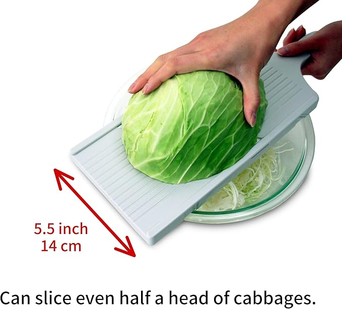 Seki Japan Cabbage Slicer, stainless steel mandoline slicer with hand protector, wide black plastic slicer, great for shredded cabbage