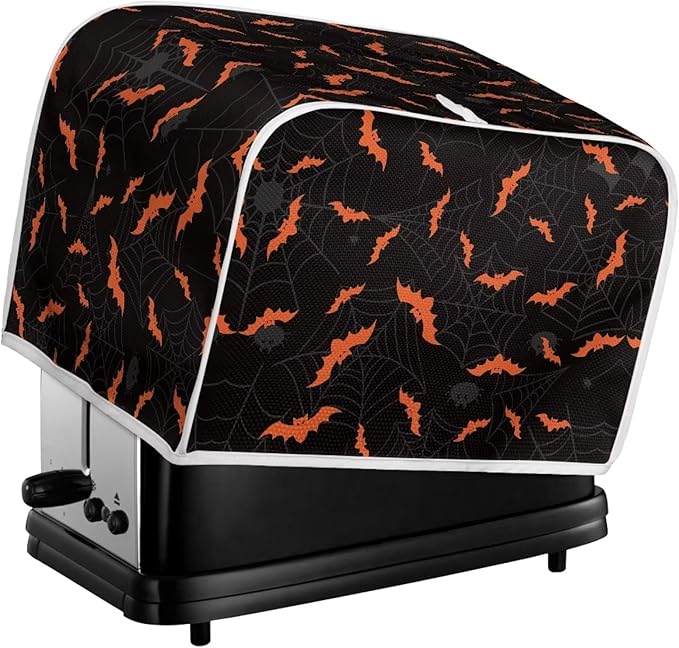 Annejudy Halloween Spider Web Bats Toaster Cover - Dustproof & Waterproof 4 Slice Small Appliance Cover