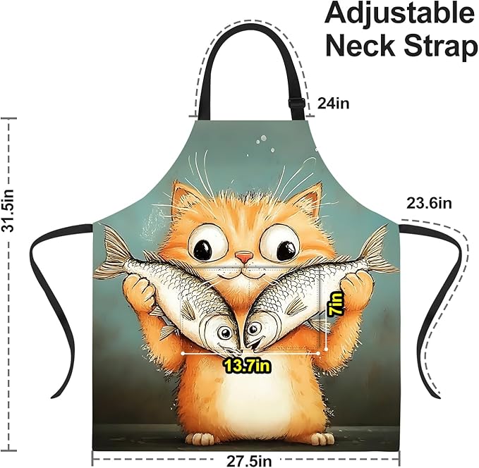 Funny Cat Apron with 2 Pockets Waterproof for Men Women Kitchen Garden Decor