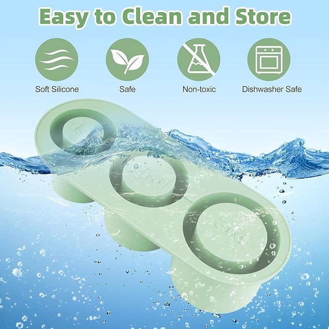 Tcamp Ice Cube Tray for 30 oz Tumbler Cup Ice Mold, 3 Pcs Silicone Hollow Cylinder Ice Tray with Lid and Bin for Freezer, Ice Drink, Juice, Whiskey, Cocktail (Green)