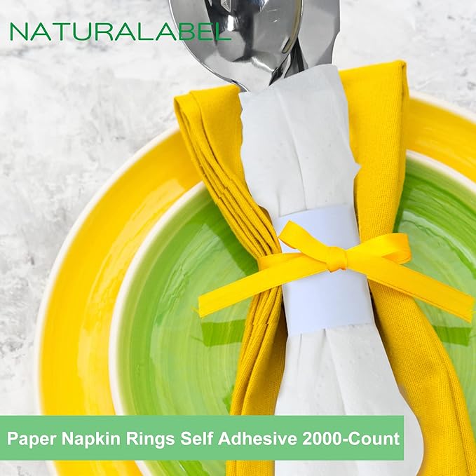 NATURALABEL Standard Napkin Band, Paper Napkin Rings Self Adhesive 2000-Count (White)