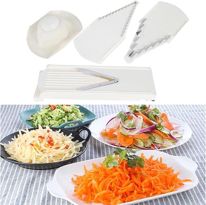 Mandoline Slicer, Non Slip Household V Slicer Cutter with Stainless Steel Blade, Multifunctional Vegetable Slicer with Hand Protector for Fruits