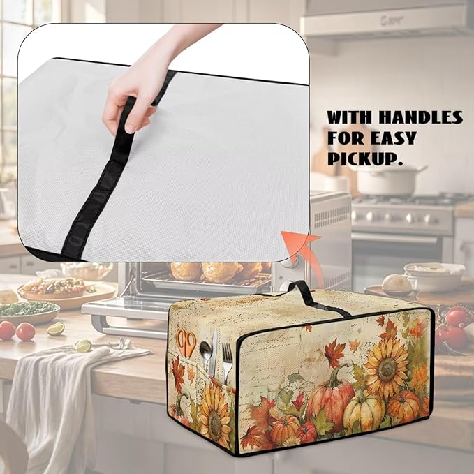 Doojoayie Pumpkin Sunflower Toaster Cover 8 Slice Toaster Oven Cover Dust Resistant Appliance Covers for Kitchen Counter Thanksgiving Home Kitchen Decoration