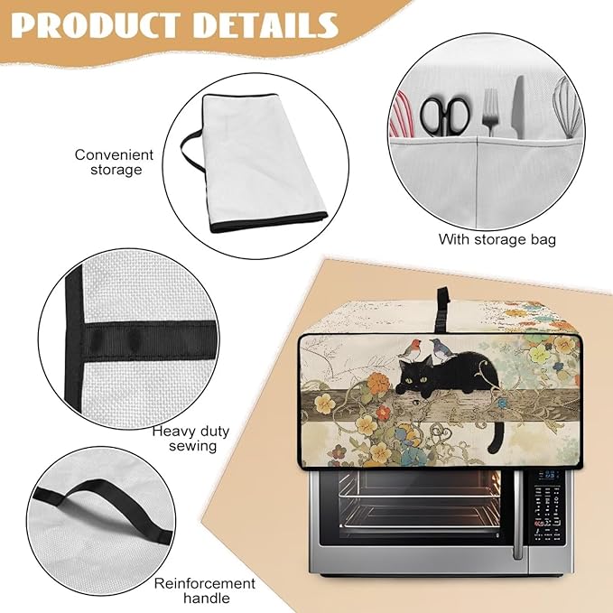 Doojoayie Black Cat Coffee Appliance Dust Cover 4 Slice Toaster Cover Small Appliance Dust Protector for Toaster Oven/Bread Making Machine/Air Fryer