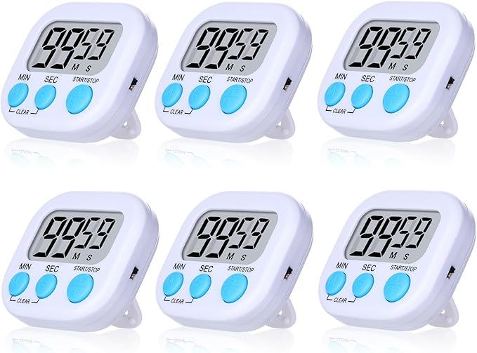 Mwellewm 6 Packs Digital Timers for Classroom Kitchen Timer Small Magnetic Countdown Stopwatch for Cooking Mini Loud Alarm Stop for Kitchen Study Work Baking Sports Games Office Timer Clock