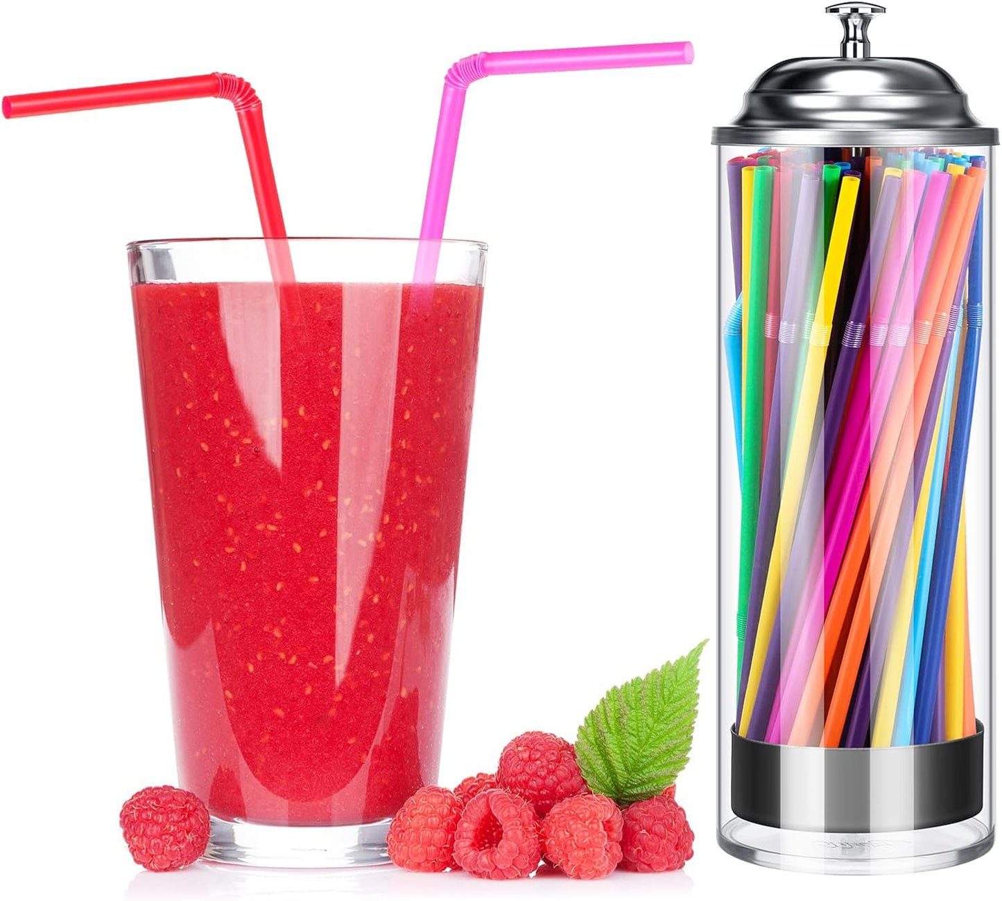 Patelai Straw Holder Dispenser and 100 Pcs Straws Plastic Drinking Straw Organizer Container with Lid for Counter Party Transparent Straws Dispenser(Classic,Neon)