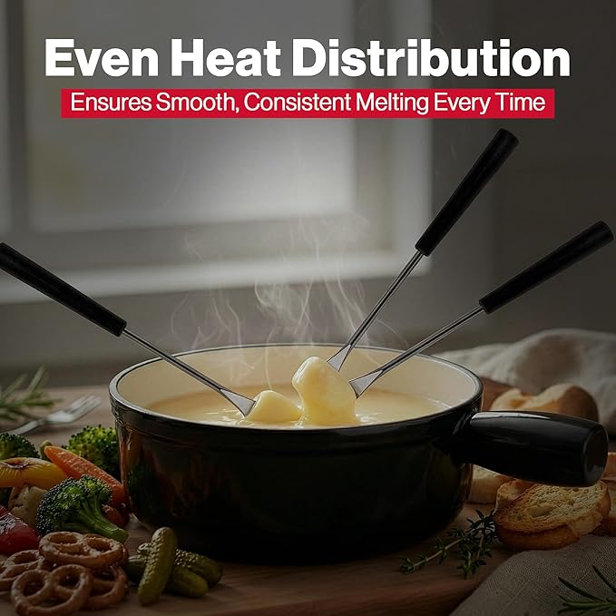 Swissmar Lugano Cast Iron Cheese Fondue Pot Replacement, 2 QT / 2 L – Compatible with Swissmar Lugano Fondue Sets – Ideal for Melting Cheese, Chocolate, & Caramel – Metallic Black