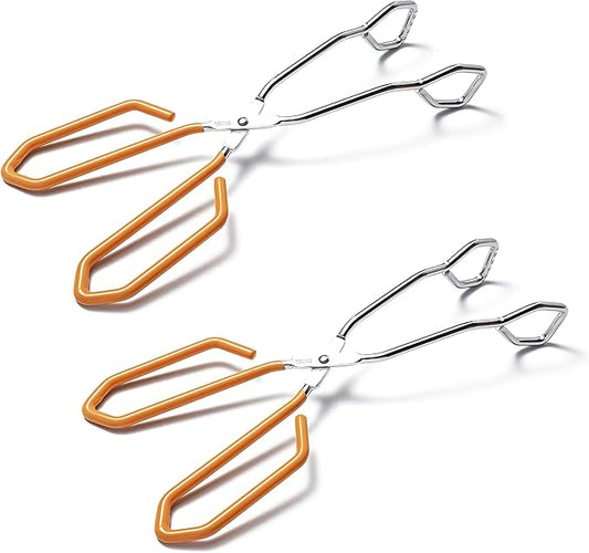 Stainless Steel Scissor Tongs, Heavy Duty, Kitchen Tongs for Food Cooking Barbecue BBQ Grilling and Serving 2pcs Orange
