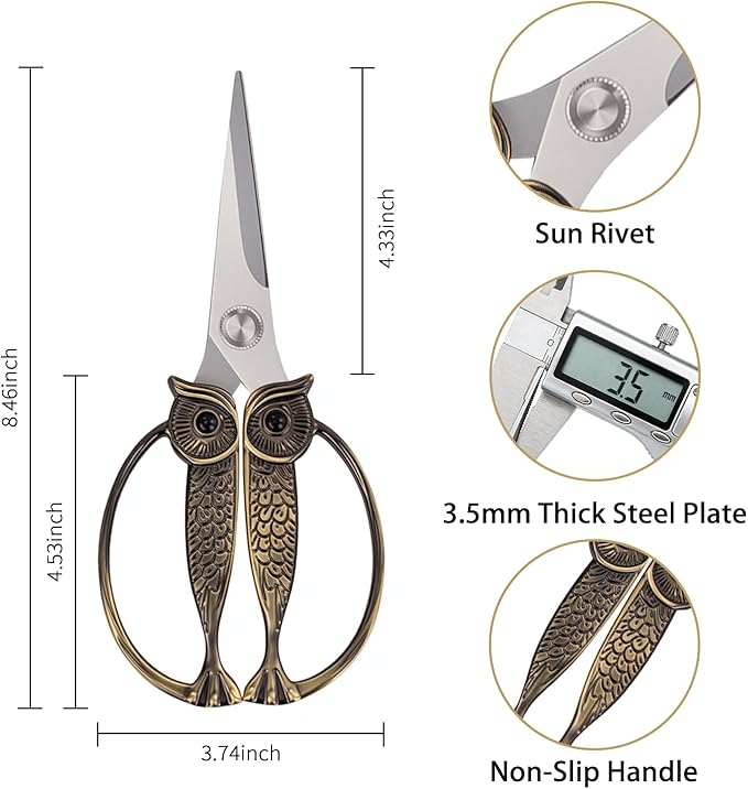 WARMHEART Owl Kitchen Scissors All Purpose, Stainless Steel Heavy Duty Sharp Shears for Meat, Chicken, Fish, Poultry, Herb, Bread (Pearl, Medium)
