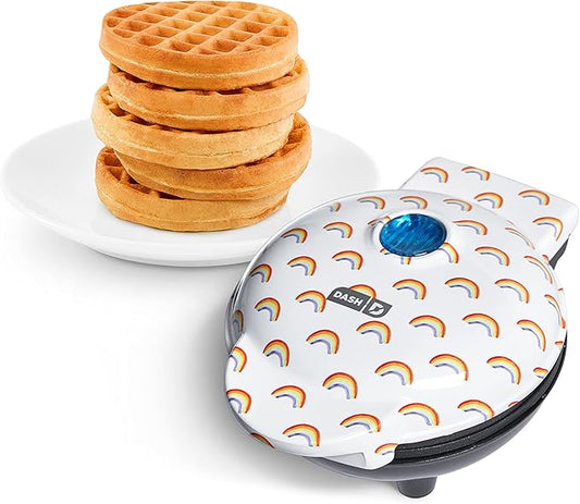 Dash Mini Waffle Maker- Compact Electric Waffle Iron - Stylish Machine with nonstick surface - Quick Breakfast & Snacks - Rainbow Print
