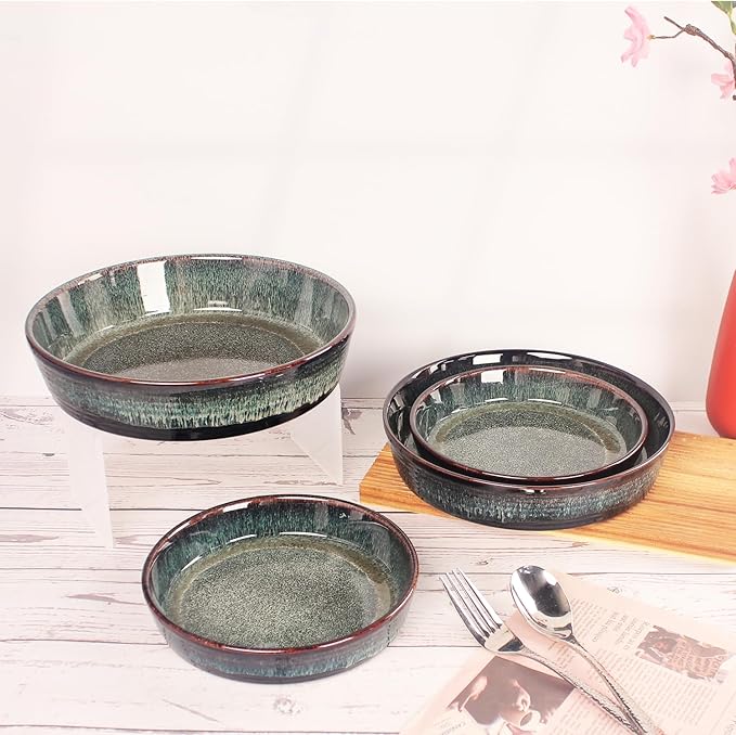 LIUYWYHCF Ceramic Pie Pan Quiche Baking Dish, 10 Inch Round Au Gratin Baking Dishes, 1.9 Qt Non-Stick Tart Pan, Pie Plate for Apple, Oven, Dishwasher and Microwave Safe