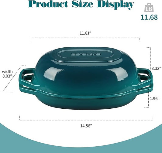 EDGING CASTING Enameled Cast Iron Oval Dutch Oven Pot with Lid, Dutch Oven for Sourdough Bread Baking, Oval Bread Pan, Bread Oven, Bread Dutch Oven, 5qt, Darkcyan