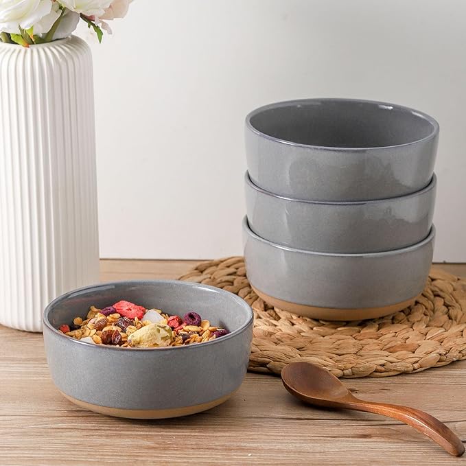 Tikooere Ceramic Soup Bowls Set of 6,30 Ounce Stoneware Cereal Bowl,Porcelain Nesting Bowls for Oatmeal,Popcorn,Soup,Pasta,Fruit,Housewarming Gift,Microwave & Dishwasher Safe,Gray