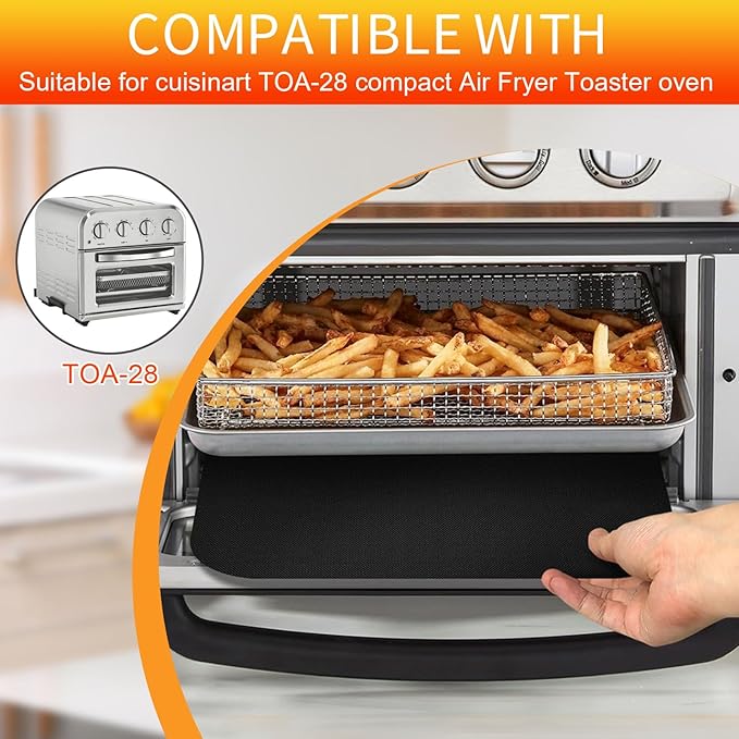 GWYSY 4 Packs Oven Liners for Bottom of Oven, 11.4"x9.8" Reusable Non-Stick Heat Resistant Toaster Liners Toaster Mat for Cuisinart TOA -28 TOA -26 AFR-25 Air Fryer Convection Oven