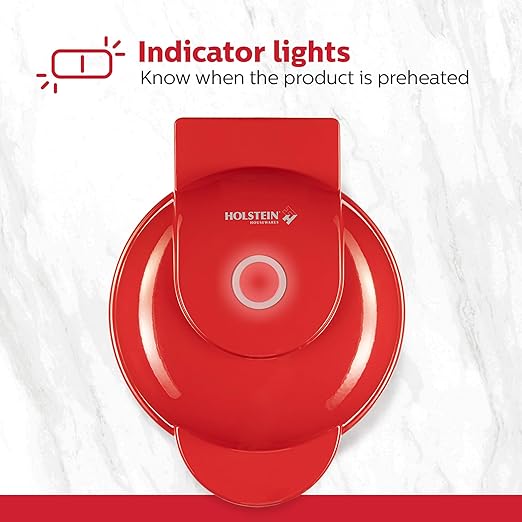 Holstein Housewares Personal Non-Stick Heart Waffle Maker, Red - 4-inch Waffles in Minutes, Mini Heart Ideal for Breakfast, Brunch, Lunch or Snacks