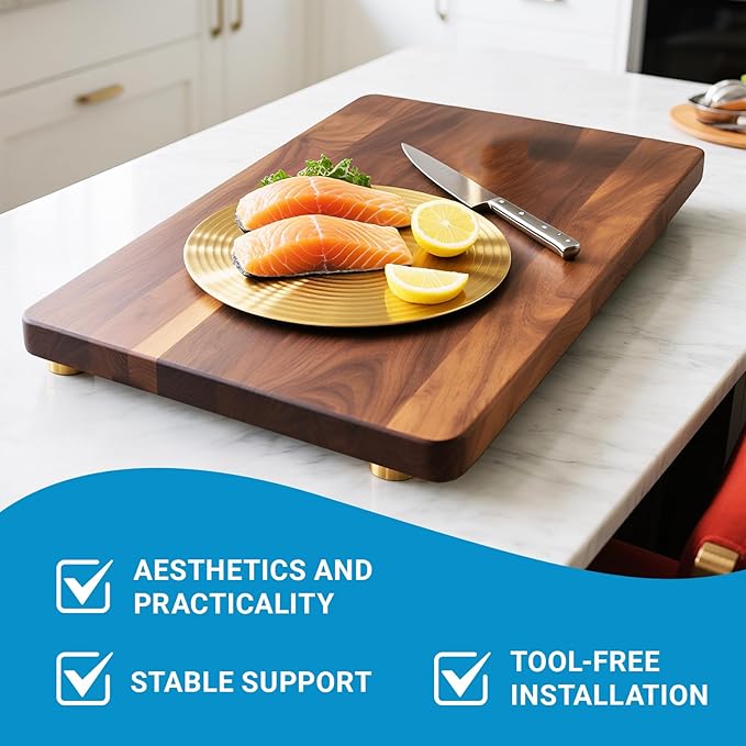 Zepkouel 8 Pack Brass Cutting Board Feet with Non Slip Pads,Rubber Feet for Cutting Board,1 Inch Rubber Feet Solid Brass