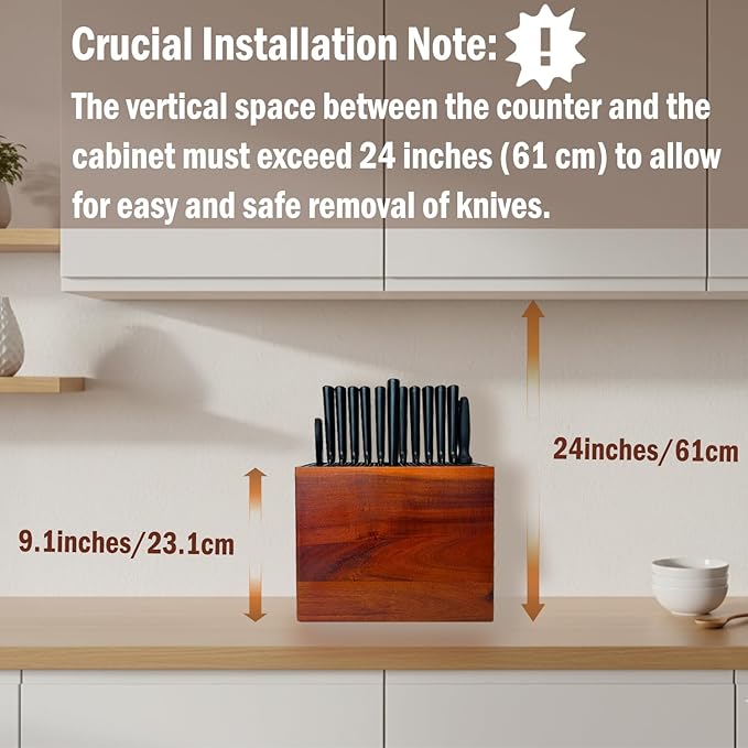 XXL Detachable Universal Knife Block for 28+ Knives, Acacia Wood Holder with Unique Easy-Clean Slots, Hygienic Countertop Storage, Dual Slots for Scissors & Sharpening Rod