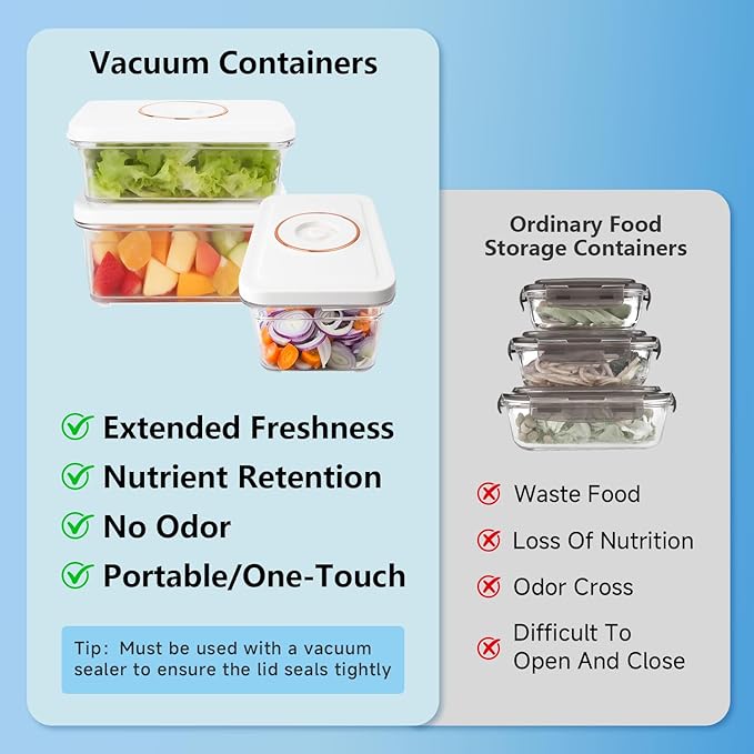 Vacuum Sealer for Food with 3 Vacuum Seal Containers, Seals Liquids & All Foods, Portable for Travel, Camping, Kitchen, Gifts