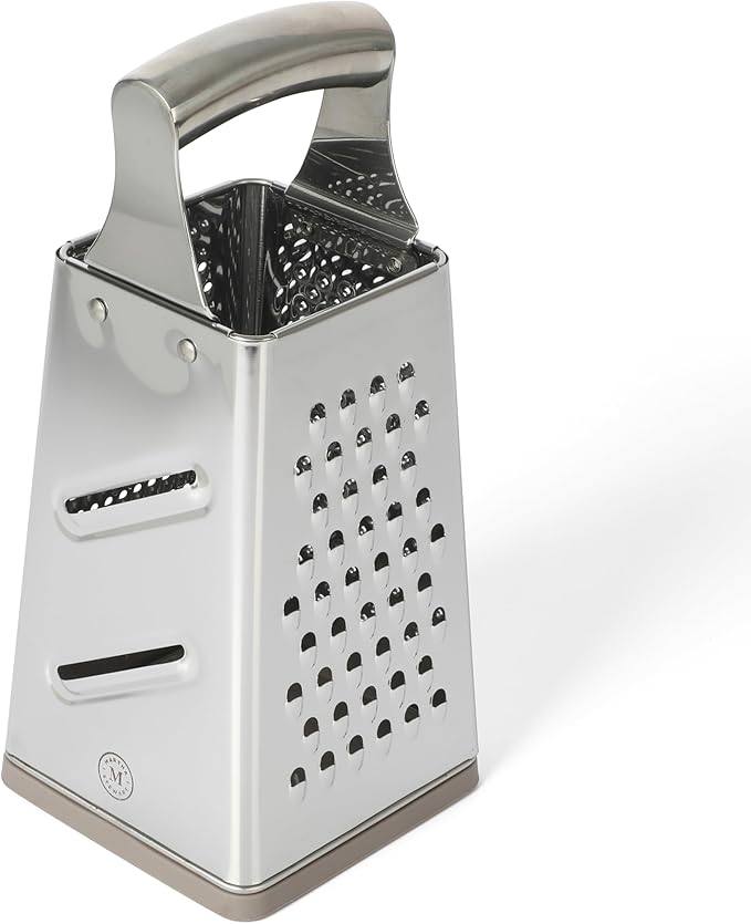 Martha Stewart Sprucedale 9.5-Inch Stainless Steel 4-Sided Box Grater – Durable Kitchen Cheese and Food Grater with Multiple Grating Surfaces