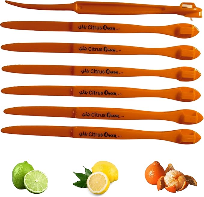 Orange Peeler Tool Set - 7 Pack Citrus Peeler for Easy Fruit Peeling, Dual-End Kitchen Gadgets for Oranges Lemons Limes, Bright Orange Color